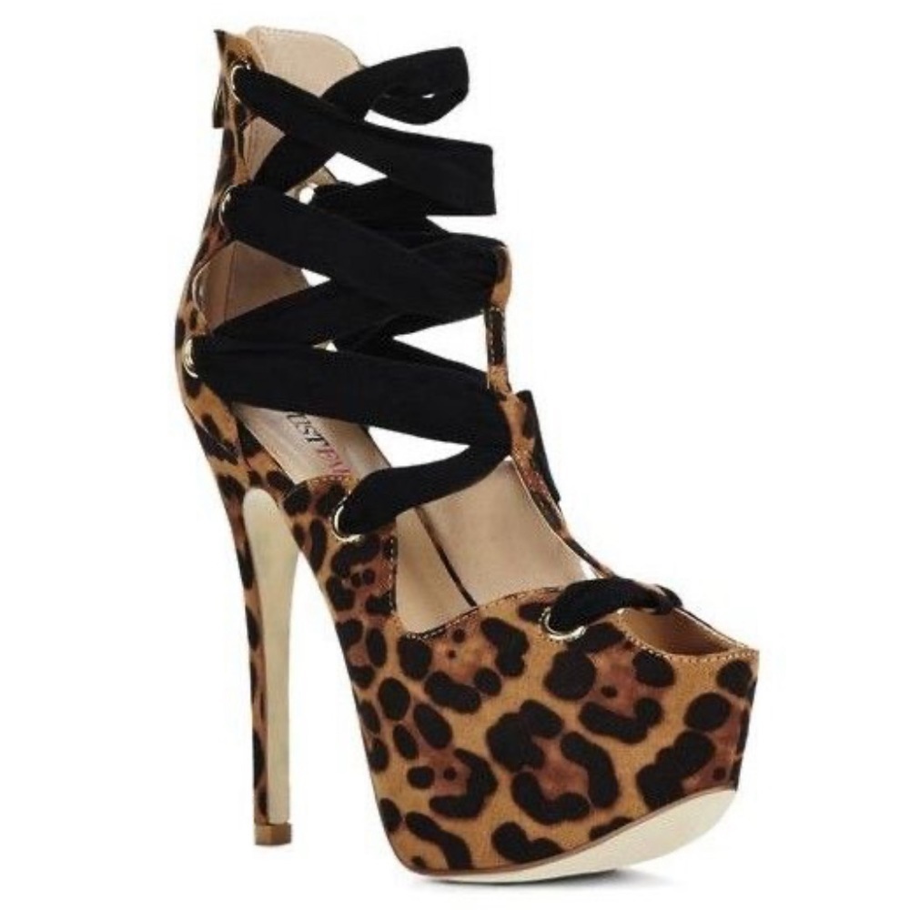 JustFab Women’s Platform Heel Pumps, Ettie Leopard Print, size 8.5